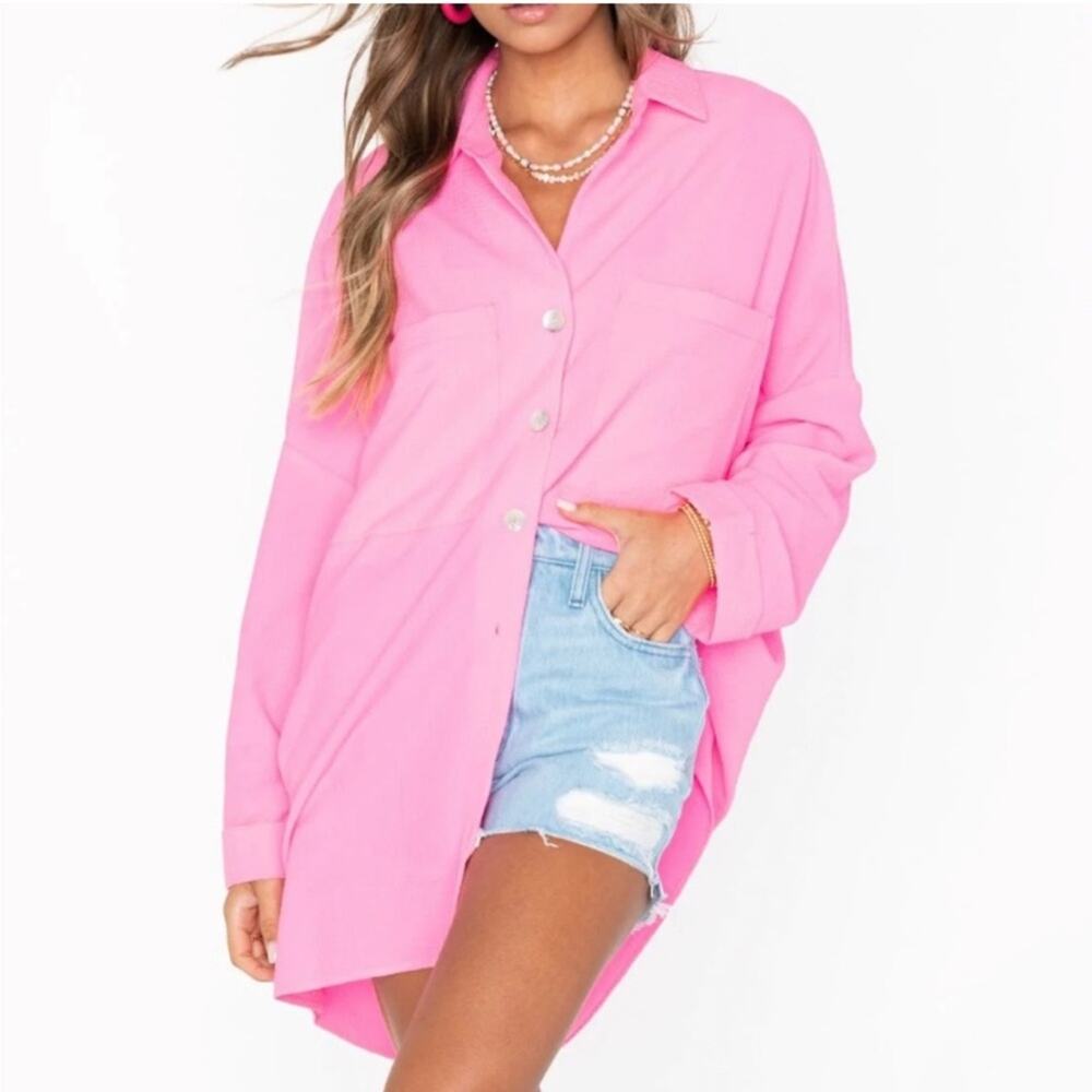 Show Me Your Mumu Johns Button Down Shirt Electric Pink Oversized Womenβs Sz L